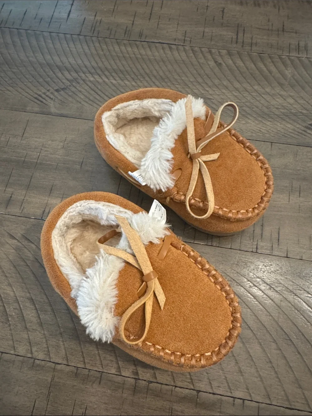 Kids Faux-Suede Moccasin Slippers in Tan